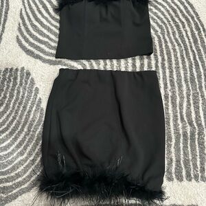 Elegant Black Feather Trim Skirt and top